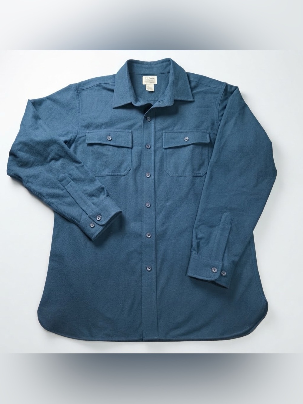 L.L. Bean Men's Blue Flannel Work Shirt Dual Pockets Size L-Reg